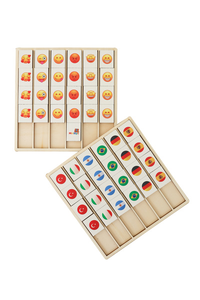 MİNİTİYO AHŞAP EŞLEŞTİRME OYUNU EMOJİ VE ÜLKE BAYRAKLARI