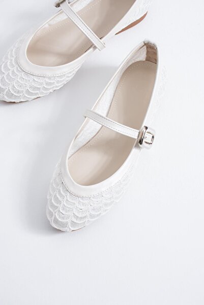 Moda Pie Balerini de damă Lerme cu model de plasă, cu centură și eșarfă de paie