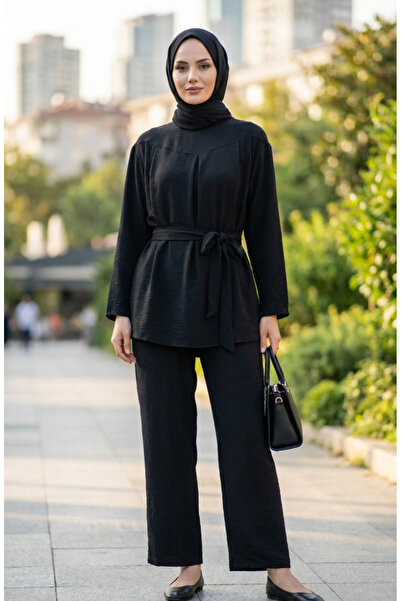 sefamerve Aerobin Kumaş Tunik Pantolon ikili Takım 4141-11 Siyah