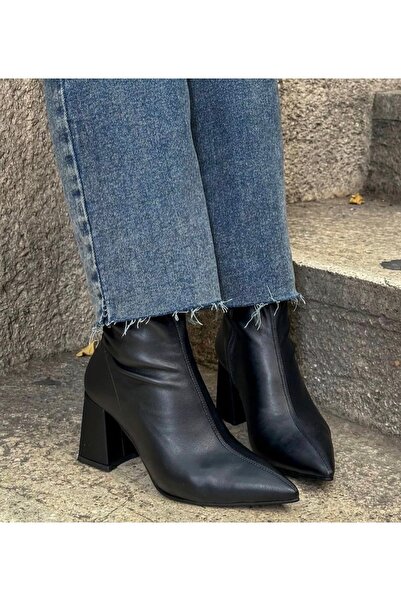defile ayakkabi Kadın Siyah Streç Bot