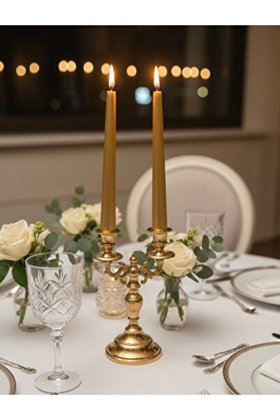 Mebey Home 4’lü Metalik Gold Şamdan Mumu 25cm