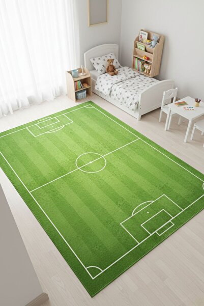 Güljev Dijital Baskılı Yeşil Futbol Sahası Desenli Çocuk Odası Halısı - Oyun ...