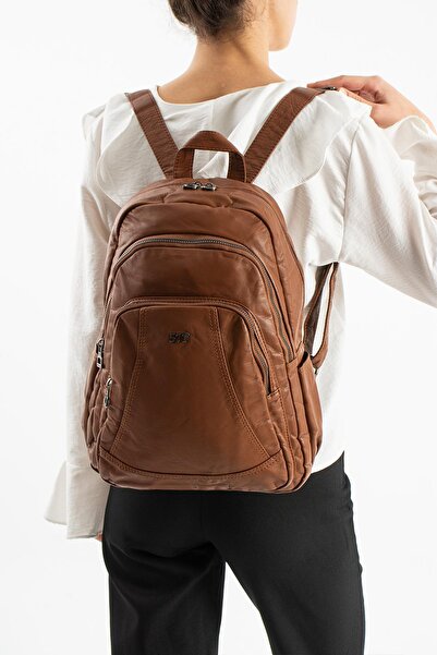 571 Collections Çanta Washed Leather Backpack (Polyurethane) Tan Model: (571-...