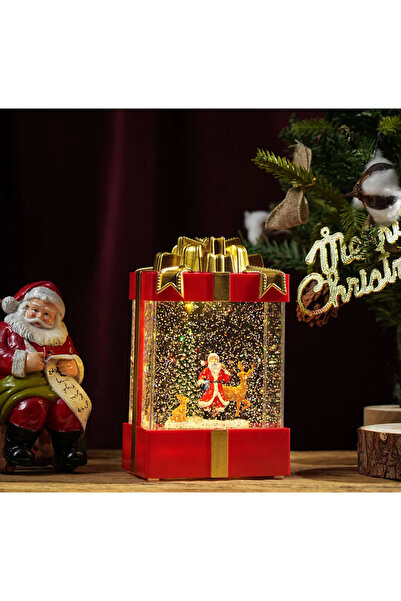 OEM Felinar decorativ Craciun in forma de cadou, cu scena fixa si efect de ni...