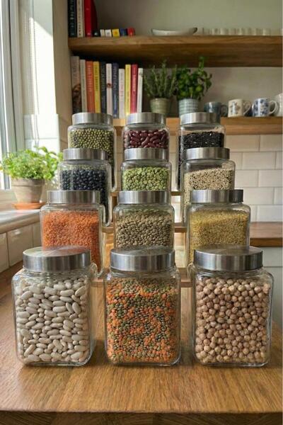 Atbyhome Metal Kapaklı 12'li Borosilikat Cam Kavanoz Baharatlık 820 ml