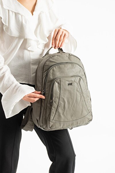 571 Collections Çanta Washed Leather Backpack (Polyurethane) Gray Model:(571-...