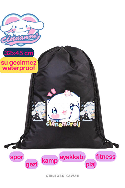 Girlboss Kawaii Cinnamoroll Waterproof Black Drawstring Bag, Suitable for All...