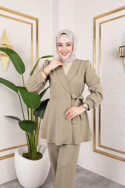 Foremia Belt Detail Jacket Suit-Khaki