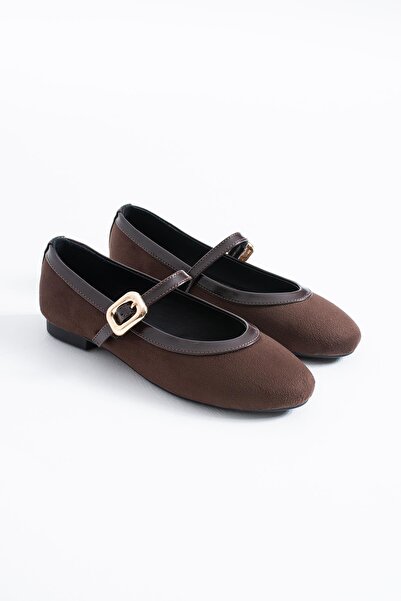 Moda Pie Γυναικείες μπαλαρίνες Pelvas Flat Gova με κορδόνια και αγκράφα, καφέ...