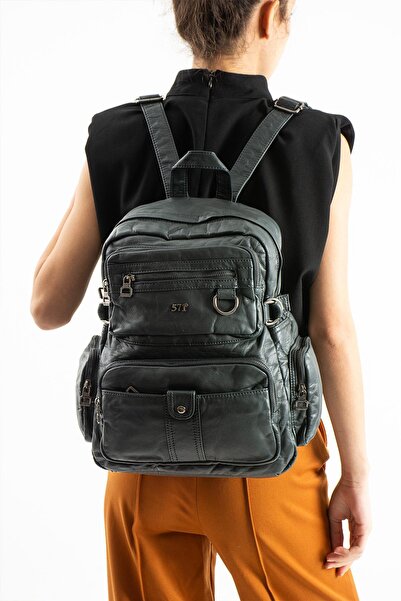 571 Collections Çanta Washed Leather Backpack (Polyurethane) Blue Model:(571-...