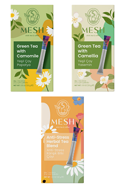 Mesh Stick مجموعة الشاي المهدئ 3 عبوات - شاي أخضر بالياسمين والبابونج، شاي أع...
