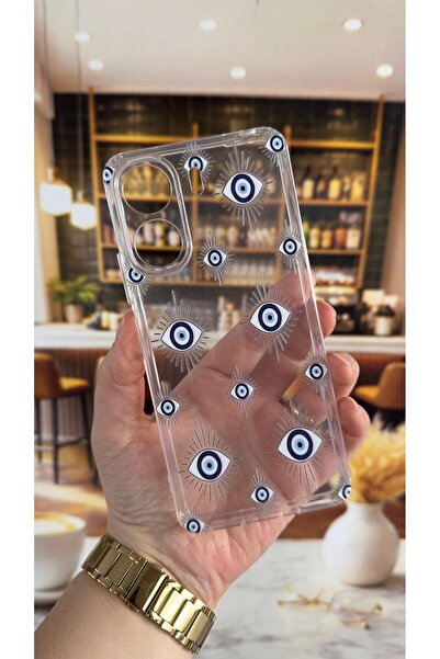 Vip Case Redmi 13C Compatible Evileye Patterned Transparent Shock-Absorbing C...