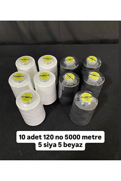 Poly 10 adet 120 no 5000 metre 5 siyah 5 beyaz dikiş ipi / dikiş makine ipi /...
