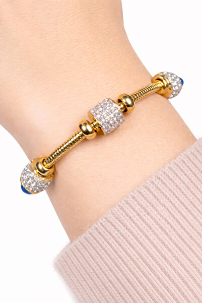 femline Sparkling Cylinder Stone Gold Charm Bracelet