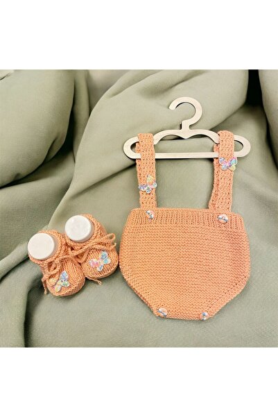 The Cloudish Shop Baby Hand Knitted Jumpsuit Booties Set 0-6 Months Salmon Co...