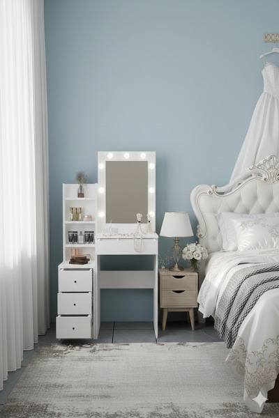 avesta mobilya Profesyonel LED Işıklı Kulis Aynası ile Makyaj Masası