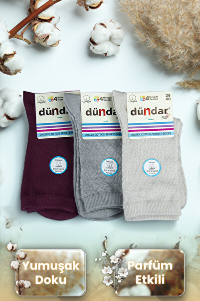Dündar Women's 4-Season Colorful Scented Cotton Stitch-Free 3-Piece Socks Set