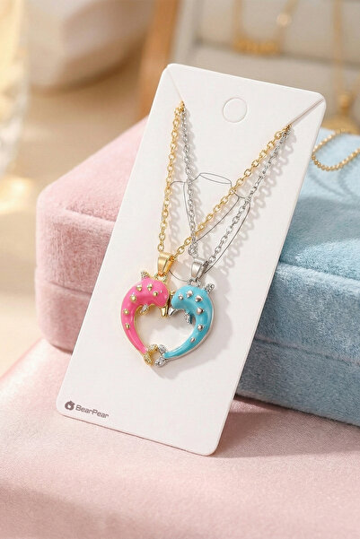 BearPear 2 Adet Mıknatıslı Birbiriyle Eşleşen Kalp Yunus Kolye