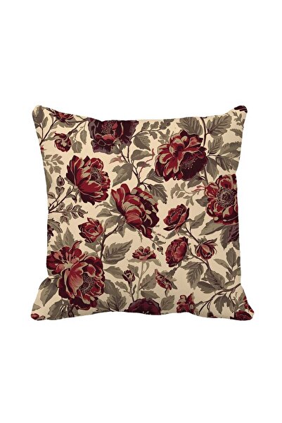 Queen Jera Vintage Floral Pattern Throw Pillow Cover – Burgundy Rose Motif, C...