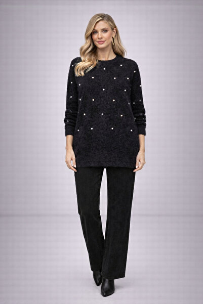 günay boutıque Stone Detailed Angora Sweater-Black