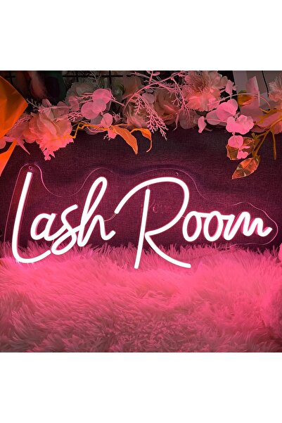 Slasa لوحة نيون LED لغرفة الرموش، 40×14 سم، لون وردي خوخي، ديكور سبا وصالون