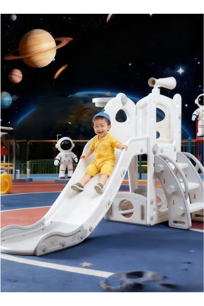Yoawllty Space-Themed Kids Slide with Basketball Hoop & Telescope Indoor & Ou...