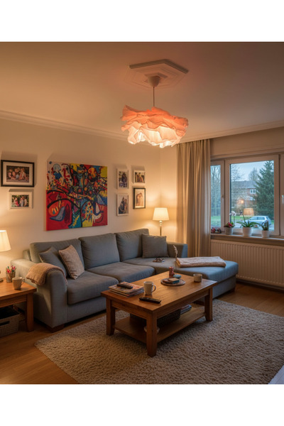 EVALUX Modern Krapon Kağıt Pembe El Yapımı Sarkıt Avize