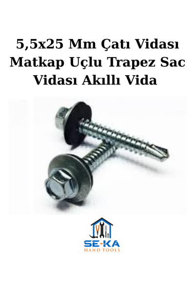 SEKA HAND TOOLS 50 Adet 5,5x25 Mm Çatı Vidası Matkap Uçlu Trapez Sac Vidası A...