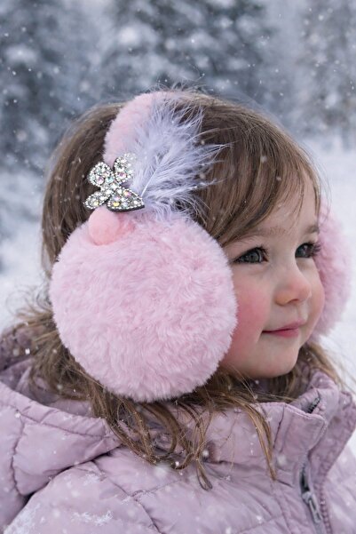 TAKIŞTIR Căști de pluș cu detaliu fluture de culoare roz