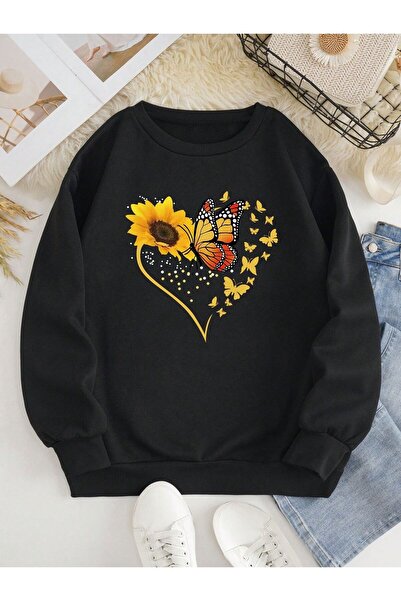 Kids Daisy Butterfly Star Štampano Zimska dečja majica za devojčice crna