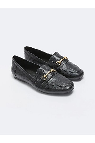 LC Waikiki LCW STEPS Siyah Deri Görünümlü Kroko Desenli Kadın Loafer Ayakkabı