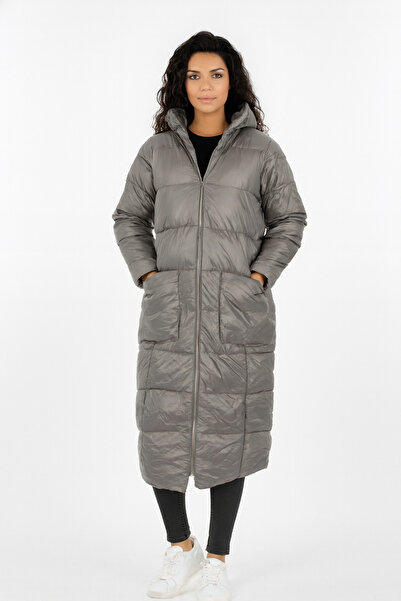 Bu Senin Kışlık kanguru cepli uzun mont