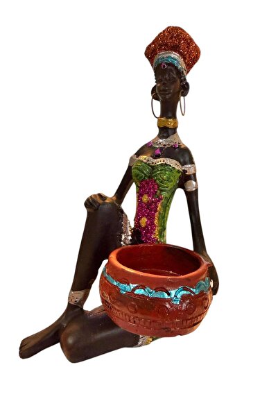 Natavanbutık ✨ Zarafetin Simgesi: Oturan Afrikalı Kadın Biblo Heykel ✨Küçük B...