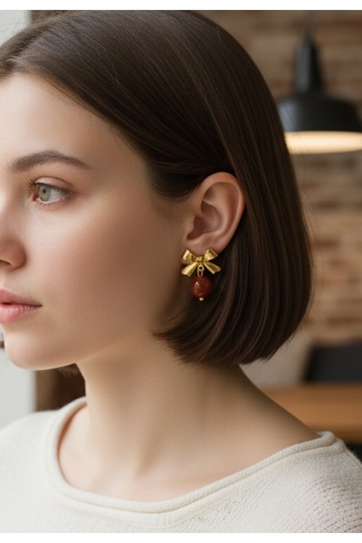 Home Agate Stone Bow Steel Earrings