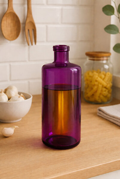 GROVİNG HAİR Mor ve Mavi Cam Yağdanlık 700ml Dekoratif Cam Şişe | Yağ Sirke S...