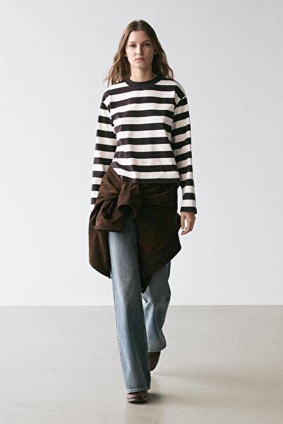 Massimo Dutti Uzun kollu çizgili pamuklu t-shirt