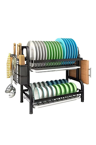 OEM Metal Stackable Dish Rack with 2 Shelves, Scandinavian Design, Black - Ef...