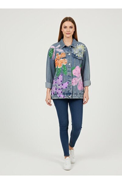 Rabiossa Women's Colorful Embroidered Denim Jacket Imported