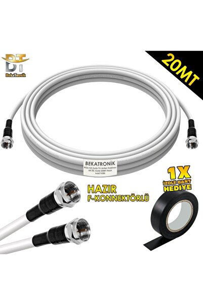 BekaTronik Hazır F Konnektörlü Anten Tv Çanak Uydu Lnb Kablosu RG6 U4 20 Metre