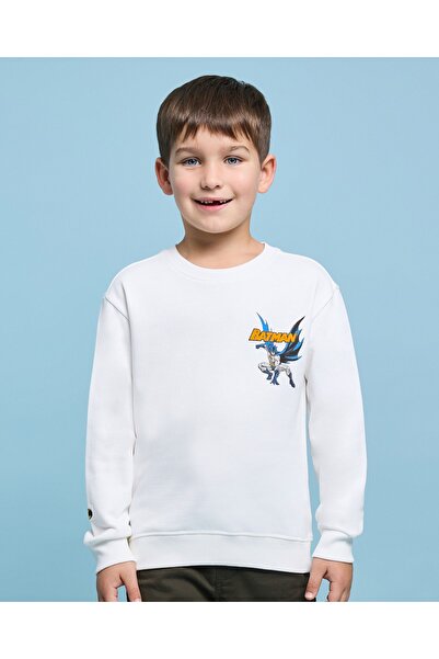 R&B سويت شيرت مطبوع عليه شعار باتمان بياقة دائرية وأكمام طويلة