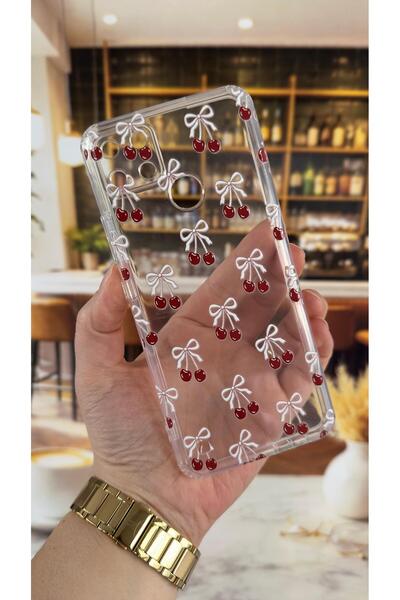 Vip Case غطاء شفاف متوافق مع ريلمي C21Y بنمط الكرز، يمتص الصدمات ويحمي الكاميرا