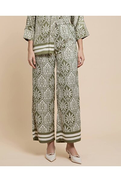 R&B Patterned Wide Leg Pants with Drawstring Waist