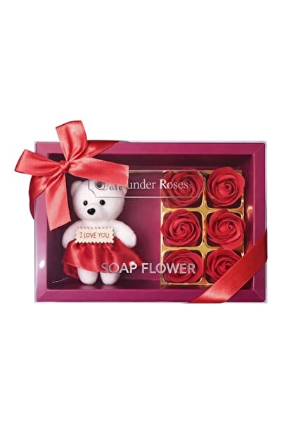 OEM Gift set of soap roses with teddy bear "I Love You", decorative box with ...