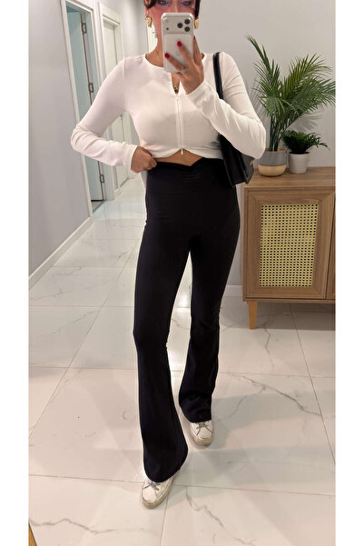 BİRCANÇİL Hedro Black Beli Ruched Detail Spanish Leggings