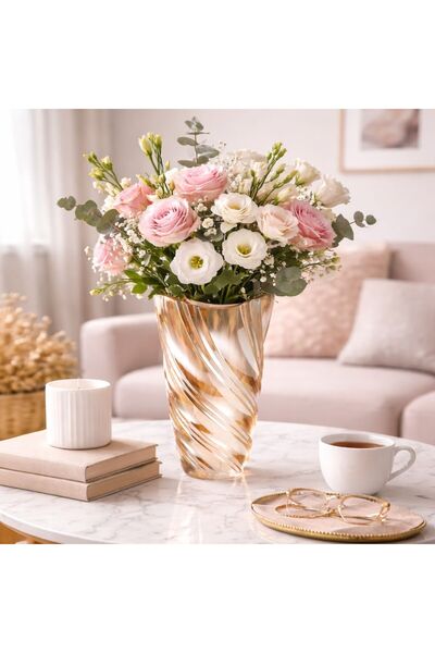 OEM Decorative premium glass vase, golden spiral design, elegant modern style...