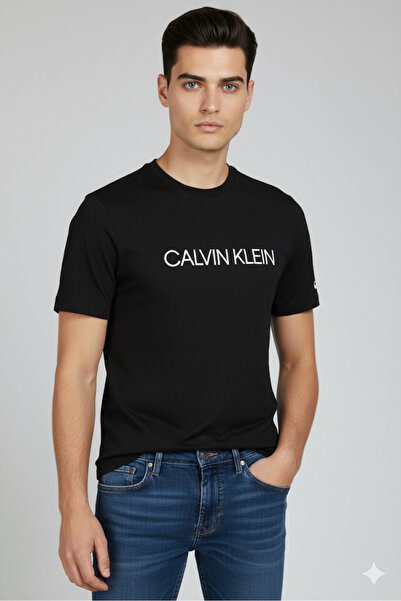 Calvin Klein Men's Regular Letter Print 100% Organic Cotton T-Shirt - Black