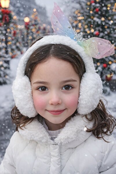 TAKIŞTIR Căști de pluș cu panglică de culoare albă