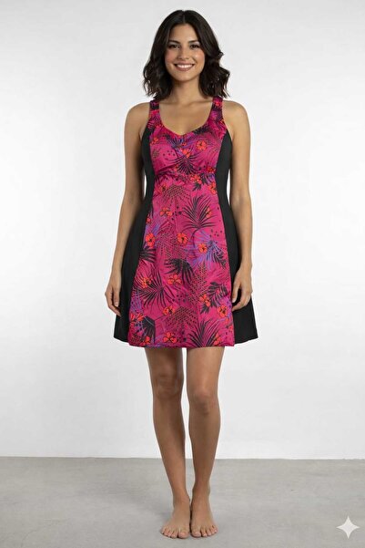 Swana Kadın Likralı Şortlu Desenli Elbise Mayo (GENİŞ BEDEN ARALIĞI)