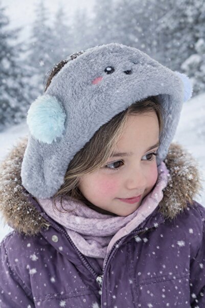 TAKIŞTIR Căști de pluș cu figurină de ursuleț de culoare gri