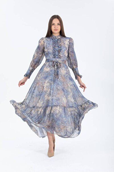 Stylish فستان من ستايلش طويل رمادي مورد شيفون